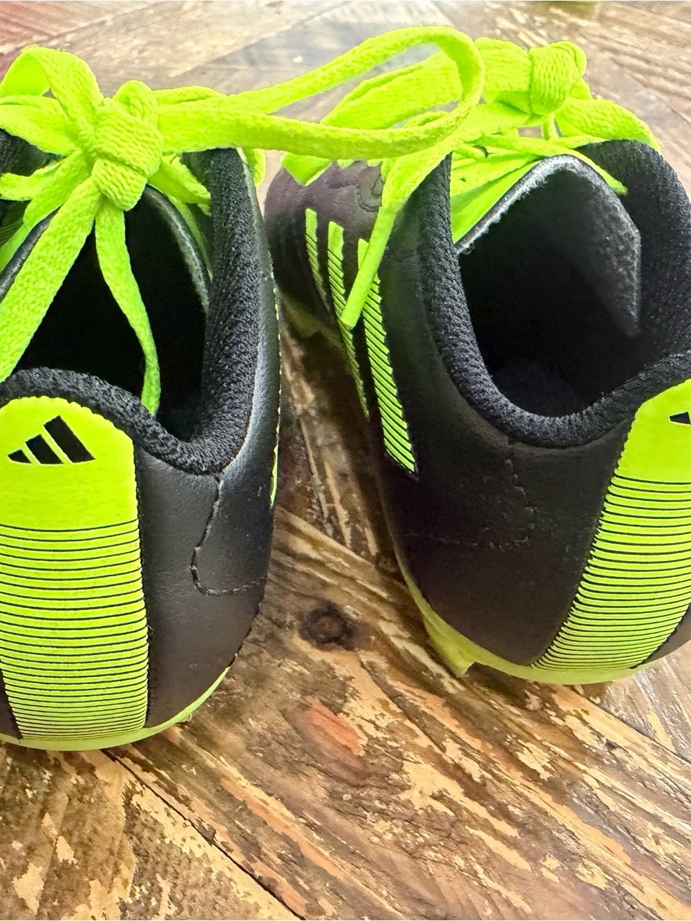 adidas Kids Black and Neon Green Soccer Sneakers